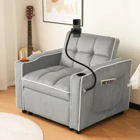 MODFU 3-in-1 Schlafsofa Mit Getränkehaltern und Handyhalter,  Ausziehbares Einzel-Schlafsofa Sofa-Liegestuhl mit Bettfunktion,Schlafstuhl, Sessel, perfekt für kleine Räume, Hellgrau