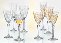 Rotweingläser Bohemia Kristall, Weinglas, Model Leaves Gold, Gold Gravur, 350 ml, 6er Set