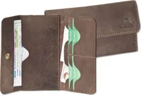 Woodland® Superflache Damenbörse aus hochwertigem, naturbelassenem Büffelleder in Dunkelbraun/Taupe