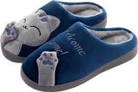 Warme Hausschuhe mit Cartoon-Katzenmotiv für Damen, 40-41, Blau