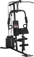 HOMCOM Posilňovacia stanica Fitness stanica s lat pull-down a butterfly tyčou Posilňovacia stanica Multi-gym so 45 kg závažiami Multi-station set Posilňovací tréning Oceľová Imitácia kože Čierna 180 x 108 x 200 cm
