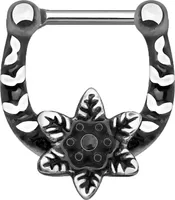 Nasenpiercing Septum Ring Blume Black Flower Clicker Nasenring Chirurgenstahl  1,2 mm