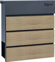 Zelsius Briefkasten Wood mit Zeitungsfach integrierter Soft-Close-Effekt RAL7016 Anthrazit Holzoptik