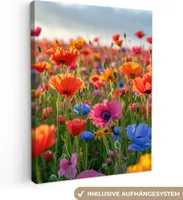 MuchoWow® - Leinwandbilder - Blumen - Mohnblumen - Farbenfroh - Natur, Wandbild, Wanddeko Bilder Wohnzimmer, 60x80 cm