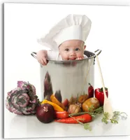 DEQORI Küchenrückwand Glas 60x60 cm 'Baby im Kochtopf' Spritzschutz Bad Rückwand