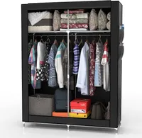 Kleiderschrank Faltschrank Wäscheschrank Stoffschrank mit 2 Kleiderstange 108x45x170cm Schwarz