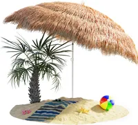 KINGSLEEVE® Sonnenschirm Hawaii Ø160cm Neigbar Höhenverstellbar UV Schutz 30+ Groß Rund Balkon Strand Strohschirm Strandschirm Bast Hawaiischirm Braun