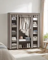 SONGMICS Kleiderschrank, Stoffschrank, mit Überzug aus Vliesstoff, Faltschrank mit Kleiderstange, 45 x 150 x 175 cm, 12 Ablagen, Metallrahmen, Schrank