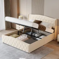 Fortuna Lai Polsterbett 140x200cm, Doppelbett Stauraumbett, Hydraulisch anhebbarer Stauraum, mit Lattenrost und Stauraum, Samt, beige