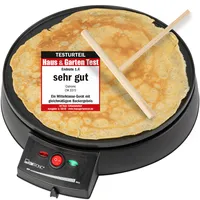 Clatronic Crepes Maker für Crepes mit Ø 29cm, inkl. Teigverteiler und antihaftbesch. Oberfläche, Stufenlos regelbarer Thermostat u. Backampel - Pfannkuchen Maker mit 900W - CM 3372