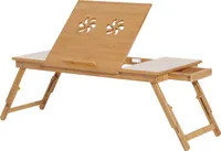 HOMCOM Bambus-Laptoptisch, Betttablett, Frühstück, klappbarer Liegestuhl, höhenverstellbarer Ständer, Schoßschreibtisch, 1 Schublade, 72 x 35 x 22–30 cm