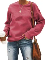 ASKSA Damen Pullover Rundhals Einfarbige Sweatshirt Herbst Winter Langarmshirt Casual Lose Oberteile, Rot, XXL