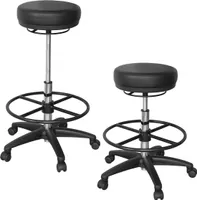 Kadima Design Arbeitshocker: Höhenverstellbar, Kunstleder-Sitzfläche, Fußkreuz, drehbare Fußablage, 120 kg Belastbarkeit. 60x60x88 cm