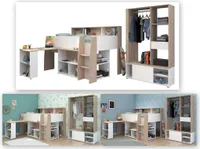 Kinderzimmer-Set >Lucas 11< 2-teilig, Weiss / Eiche Nachbildung, Hochbett mit Kleiderschrank