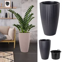 Blumenübertopf "Line Slim" mit herausnehmbaren Einsatz 2in1, 3D-Textur, Oval | Höhe: 48cm | Farbe: Anthrazit