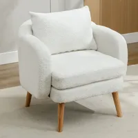 Merax Čalouněné křeslo s dekorativními polštáři a masivními dřevěnými nohami, plyšové relaxační křeslo Teddy Lounger Single Lounge Sofa, bílé