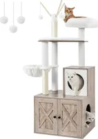 Feandrea Kratzbaum mit Katzenklo, 2-in-1 Kratzbaum, versteckte Katzentoilette, mit Sisalstämmen, herausnehmbare Plüschbälle,