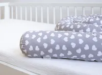 200 cm Nestchenschlange HERZCHEN Grau  Baumwolle Multifunktion PREMIUM Bettschlange Zierkissen Bettrolle Dekokissen Zugluftstopper  GESCHENK