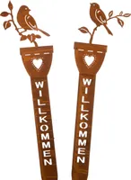 Gartenstecker Stecker Garten Willkommen Vogel Rost 2sort.14x58/13x61 Metall Deko