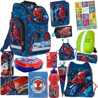 Schulranzen Set XXL 15er Ranzen Tornister Zuckertüte Geldbeutel Federmappe Turnbeutel Brotdose Trinkflasche Aufgabenheft für die Grundschule Spiderman Motiv