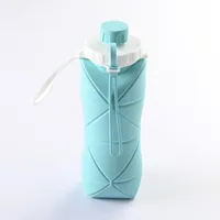 Zusammenklappbare Wasserflasche, Silikon zusammenklappbare Wasserflasche für Reisen, leicht zu tragen, kompakte Größe, Bisphenol-frei Blau