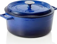 LAVA Kochtopf mit Deckel aus emailliertem Gusseisen Blau mit 6,7 Liter