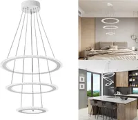YARDIN Moderner 128W Kaltweiß LED Kronleuchter Pendelleuchten,Einfacher Kreisförmiger Ring Acryl Pendellampe Für Wohnzimmer Schlafzimmer
