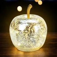 LED Glas Apfel 11 cm mit Timer - silber - Deko Frucht in Bruchglas Optik