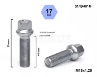 Kolový šroub M15x1,25x44 kulový R14, klíč 17, S17Q44R14F, výška 65 mm
