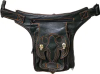 Herren Damen Echtes Leder Tasche Beinbeutel Beintasche Motorrad Beintasche: Black/Orange Farbe:: Black/Orange
