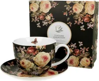 DUO FLORAL Jumbobecher 470 ml WARDA mit Untertasse, New Bone China Porzellan