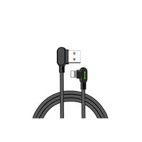 Mcdodo LED 90 stupňů 3M nabíjecí kabel úhlový USB kabel úhlový nylonový opletený rychlonabíječka datový synchronizační kabel ve tvaru L adaptér pro iOS v černé barvě