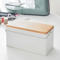 Yamazaki Home Nähkasten Nähkästchen Nähbox weiß mit Deckel Griff und Nadelkissen modern 27x13x14cm Tower 05060