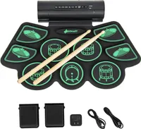 KOMFOTTEU Elektronisches Schlagzeug Set, Tragbarer E-Drum mit 9 Pads, Roll-Up Drum Pad mit Stereo-Lautsprecher/USB/ MP3-Anschluss/ 2 Drumsticks
