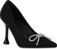VAN HILL Damen Spitze Pumps Party Strass Schleife Absatz-Schuhe 840030, Farbe: Schwarz, Größe: 40