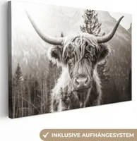 OneMillionCanvasses® - Plátno - Skotský horal - Kráva - Zvířata - Černá - Bílá, nástěnná malba, nástěnné dekorace obrazy obývací pokoj, 120x80cm