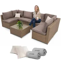 di volio Gartenmöbel-Set Torino aus Polyrattan, 6 Module und 1 x Couchtisch, inkl. Verbinder, Polsterauflagen, Rückenlehnen-Kissen, 1 Fleece-Decke