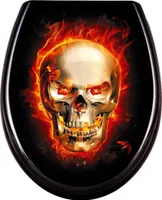 UISEBRT Toilettendeckel Absenkautomatik WC Sitz Klobrille mit Softclose Toilettensitz Klodeckel aus Duroplast - Schädel Flammen