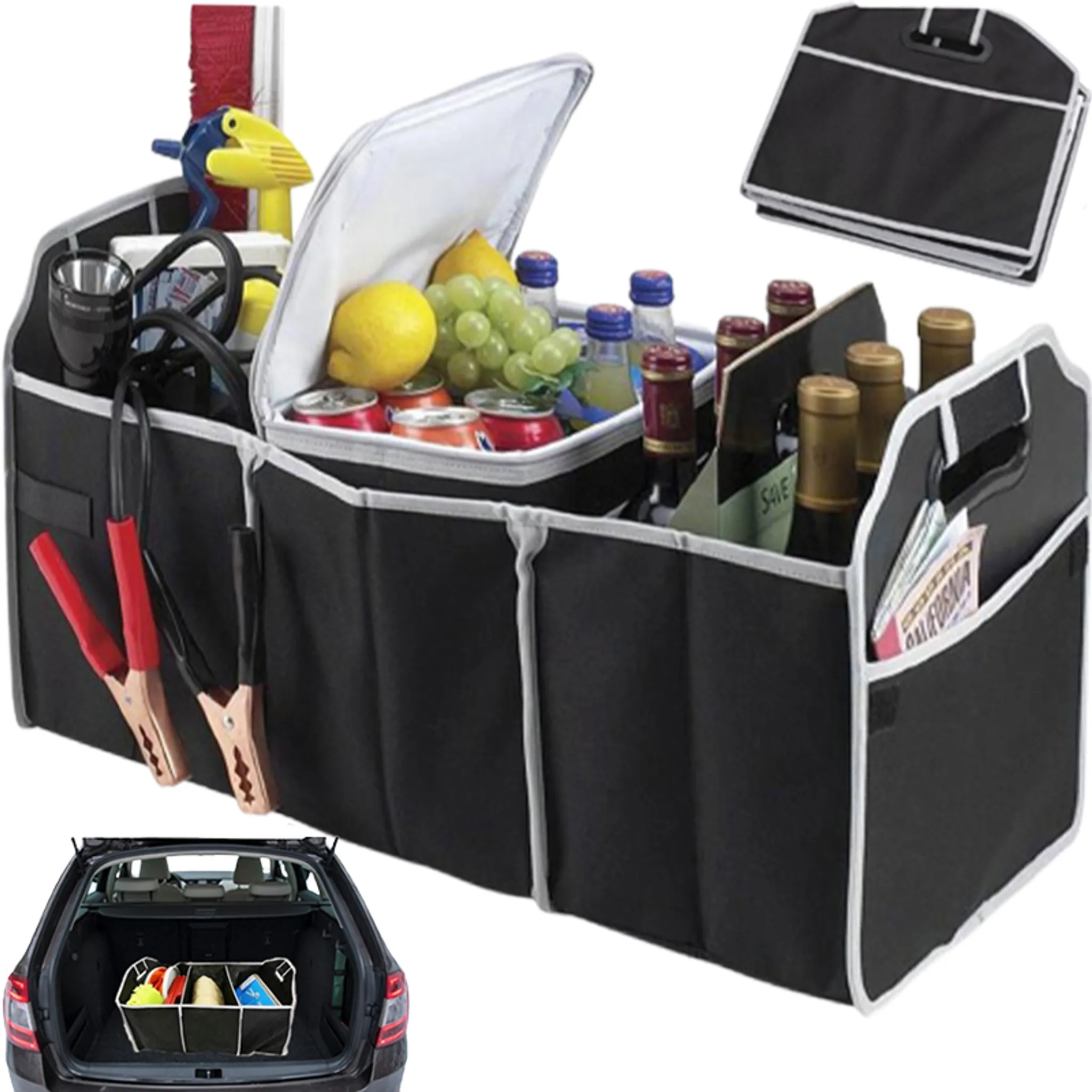 HEGGER® Kofferraum Organizer Auto Kofferraumtasche 60 x 33 x 30 cm XXL  Autotasche Faltbarer Tasche mit Deckel und 5 Außentaschen in Schwarz