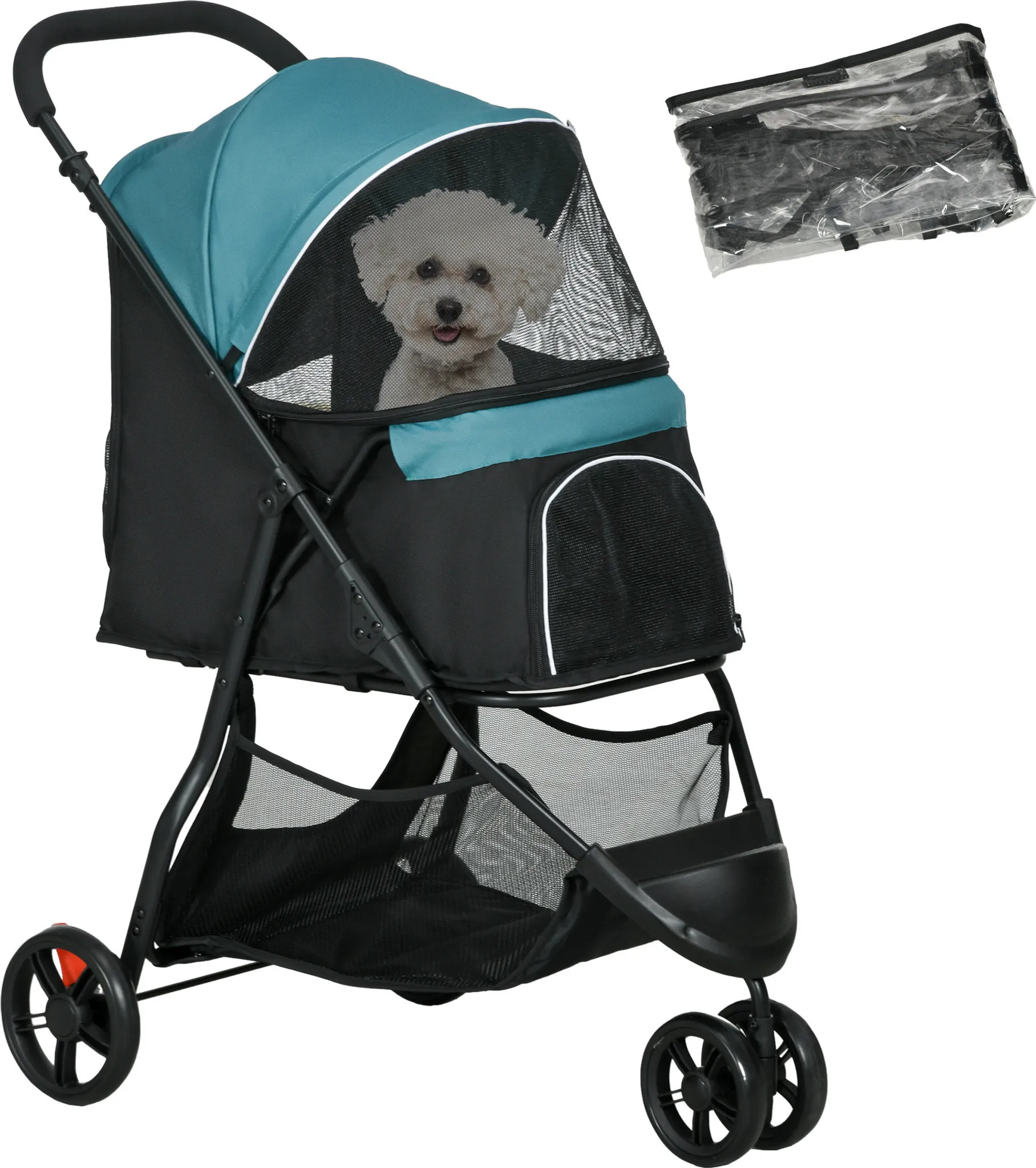 Klappbarer 2-Etagen Hundewagen - Pet Stroller Mit Sicherheitsgurten In Khaki