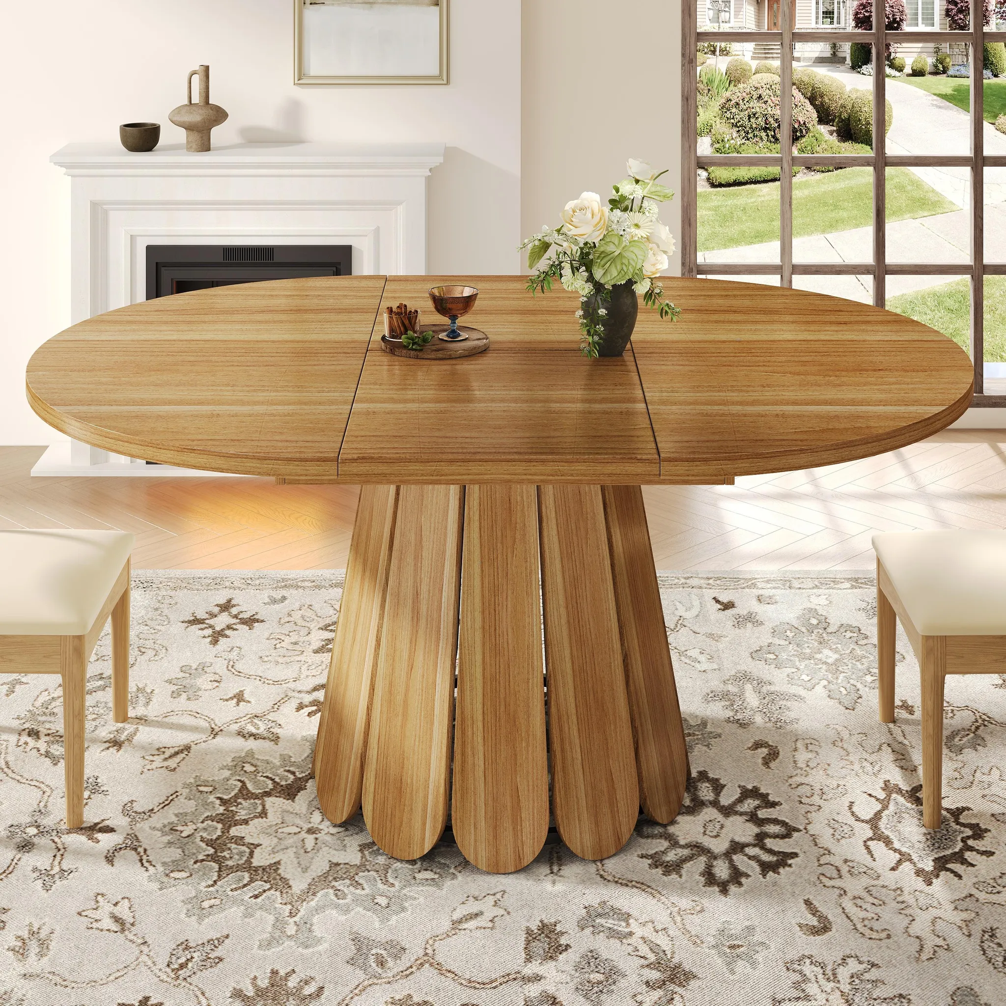 Tavolo Da Pranzo Allungabile In MDF | 119-158,5x80x75 Cm, Gambe A X, Portaoggetti Integrato, Per Cucina E Soggiorno