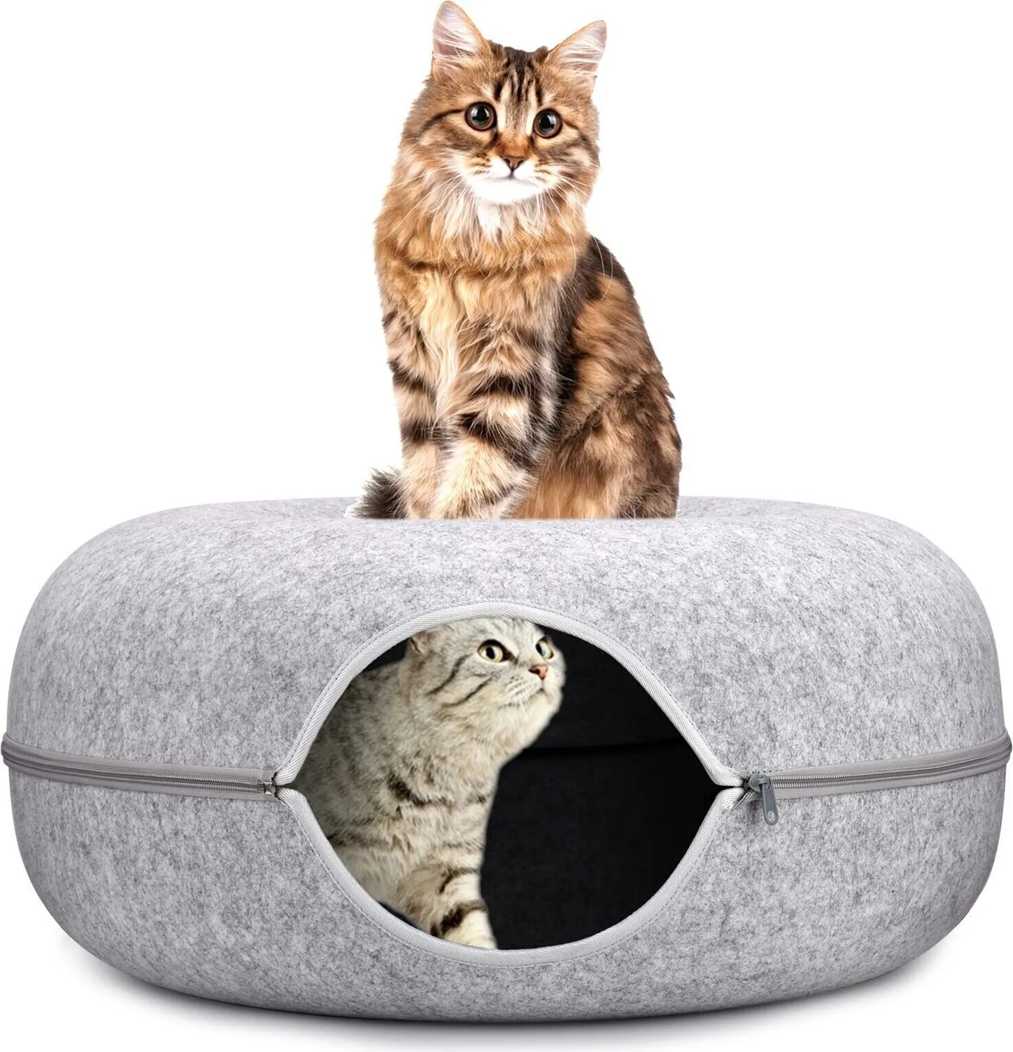 Beskie Kuschelbett Für Hund Und Katze – Gemütliche Donuthöhle Mit Kapuze, Flauschig & Wärmend (50 Cm, Grau)