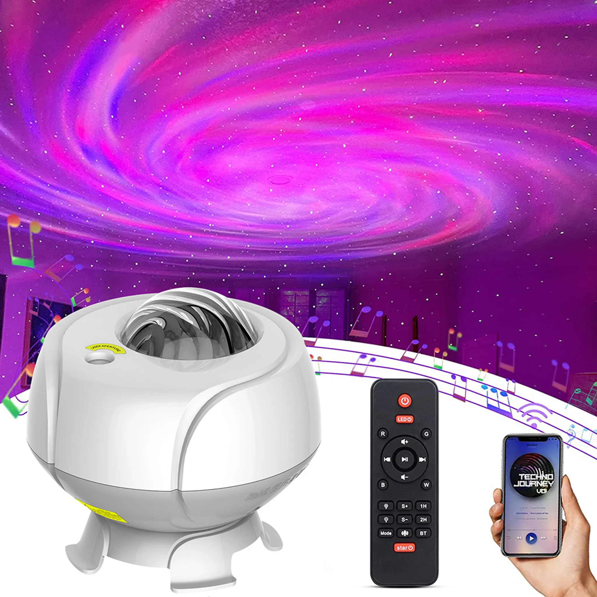 Sternenhimmel-Projektor, LED-Stern-Projektor-Lampe Starry / Wasserwellen /  Bluetooth-Lautsprecher Perfekt für Party