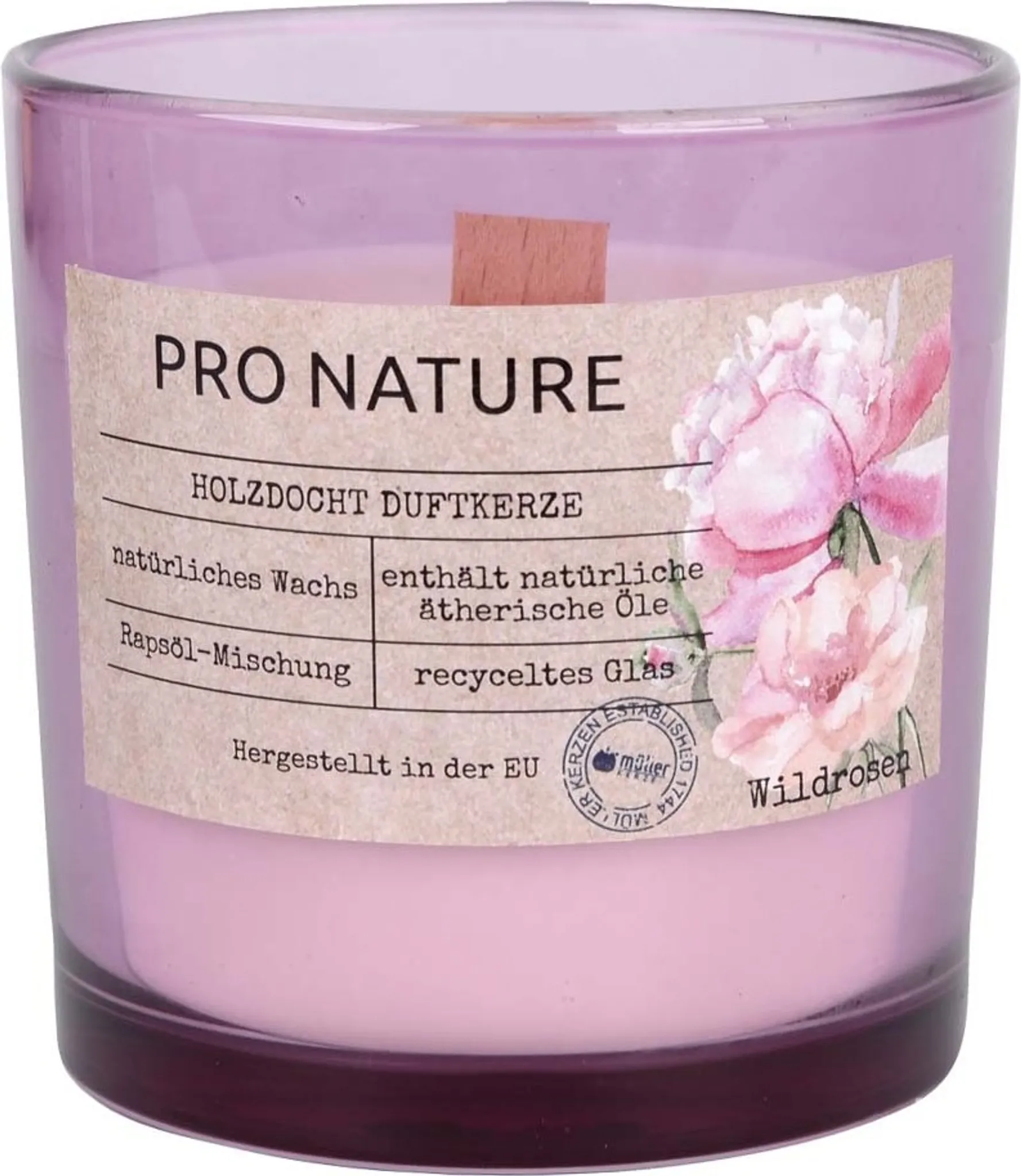 Müller Kerzen Pro Nature, Zylinder, Rose, Rose, 40 h, 1