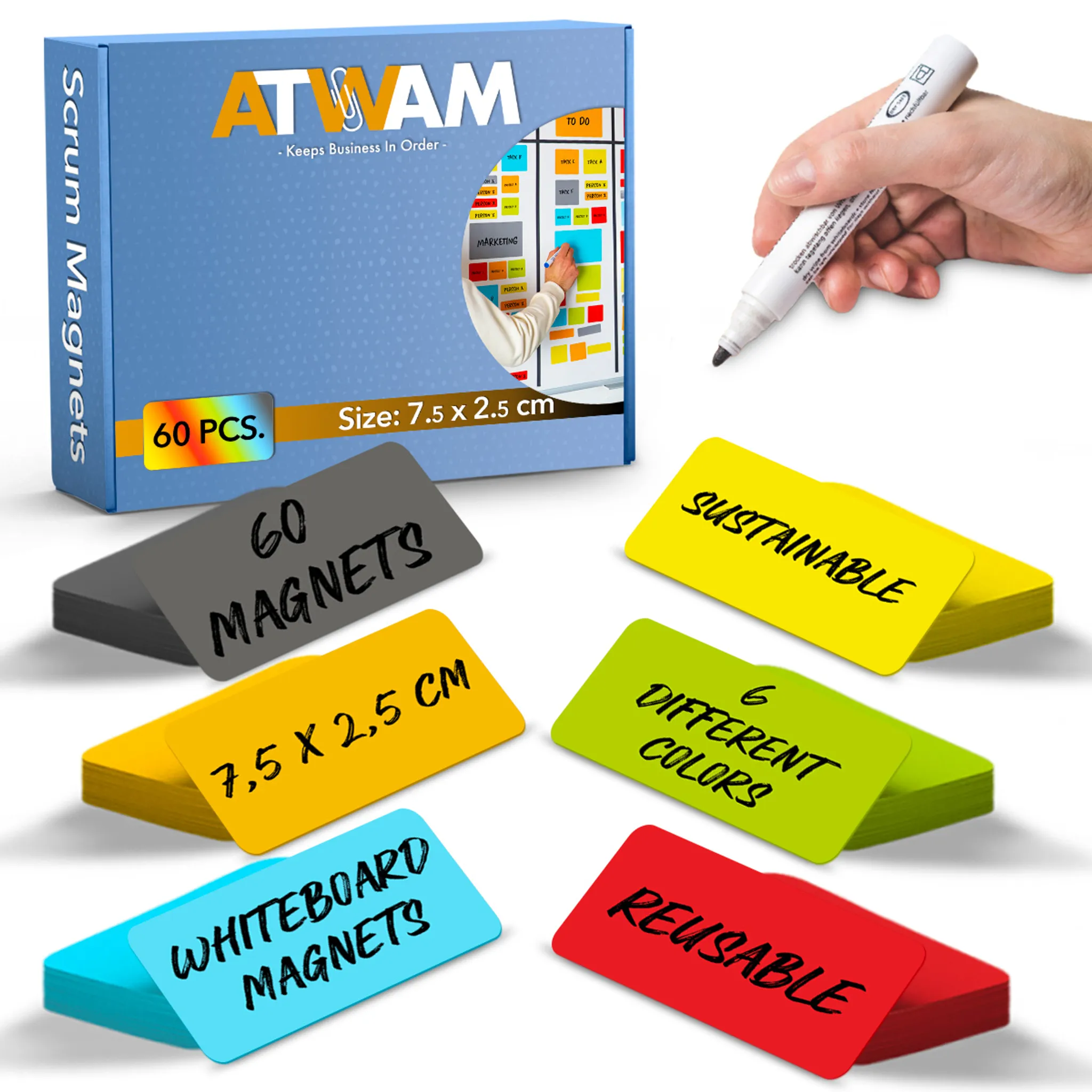 Mix Agile 5 Farben 50 Beschreibbare Magnete 15 x 10 cm mit Whiteboard marker für Scrum Kanban oder Lean 