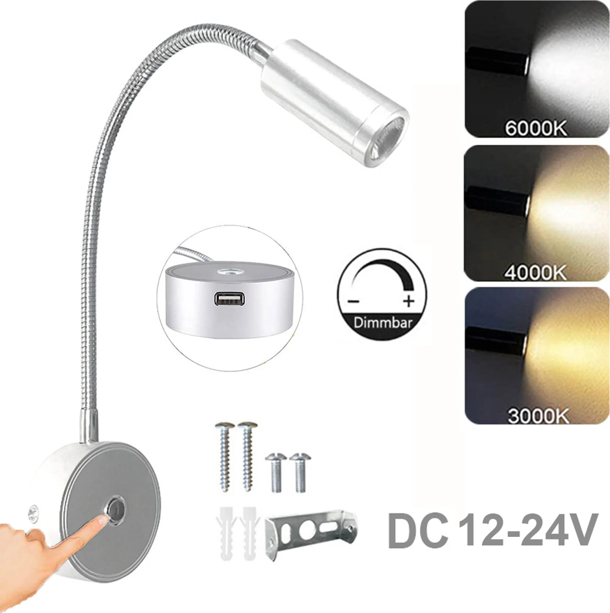 Lampe Murale De Lecture De Chevet, Mini Applique Murale En Laiton Avec Tuyau Réglable à 360°, Applique Murale LED Moderne – 3 W – 4000 K, éclairage Décoratif Pour Chambre à Coucher