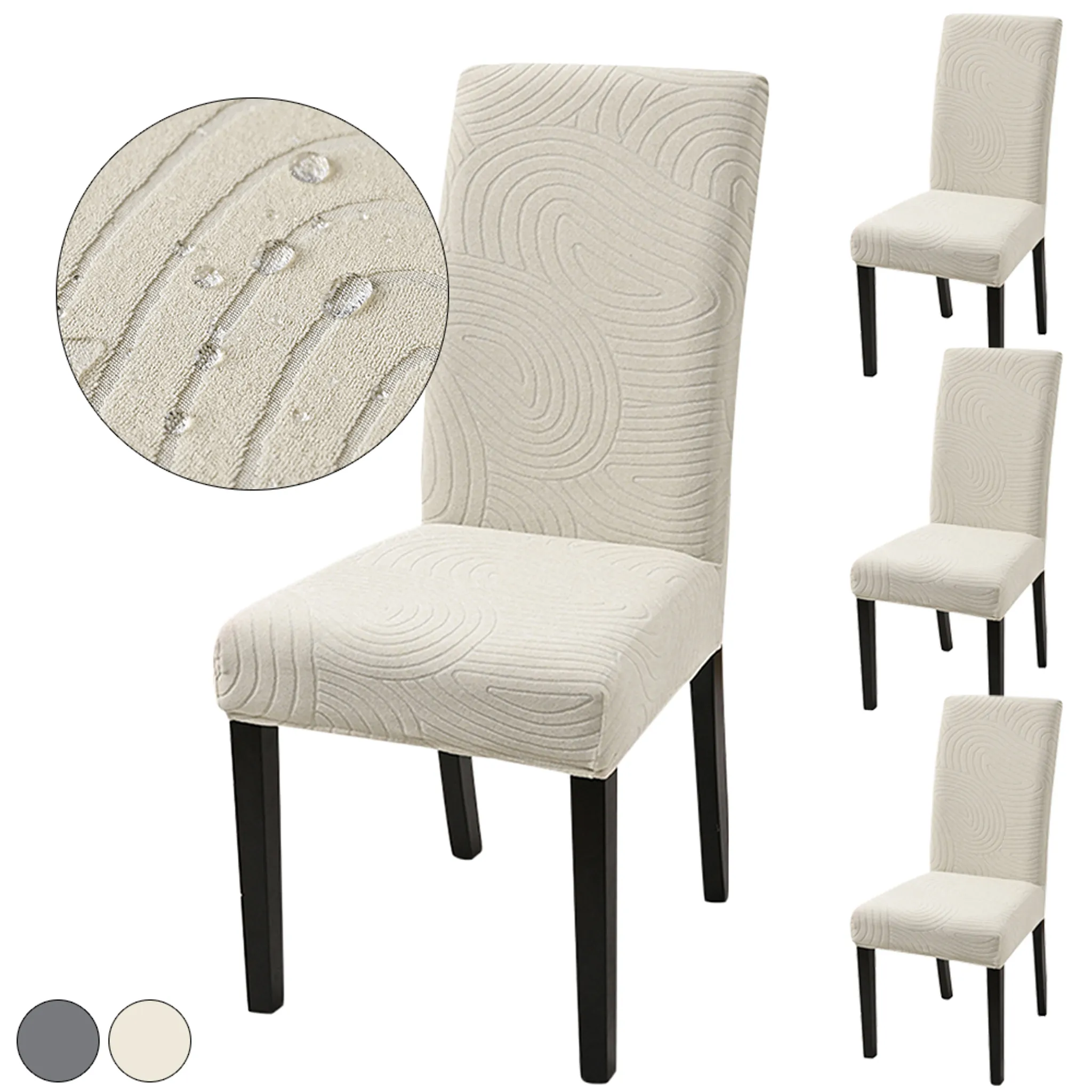 Set Di 4 Coprisedie Elasticizzati In Jacquard Con Trattamento Impermeabile TPU, Fissaggio Incrociato, Adatti A Sedute 38-48 Cm, Grigio/Beige/Caffè - 4