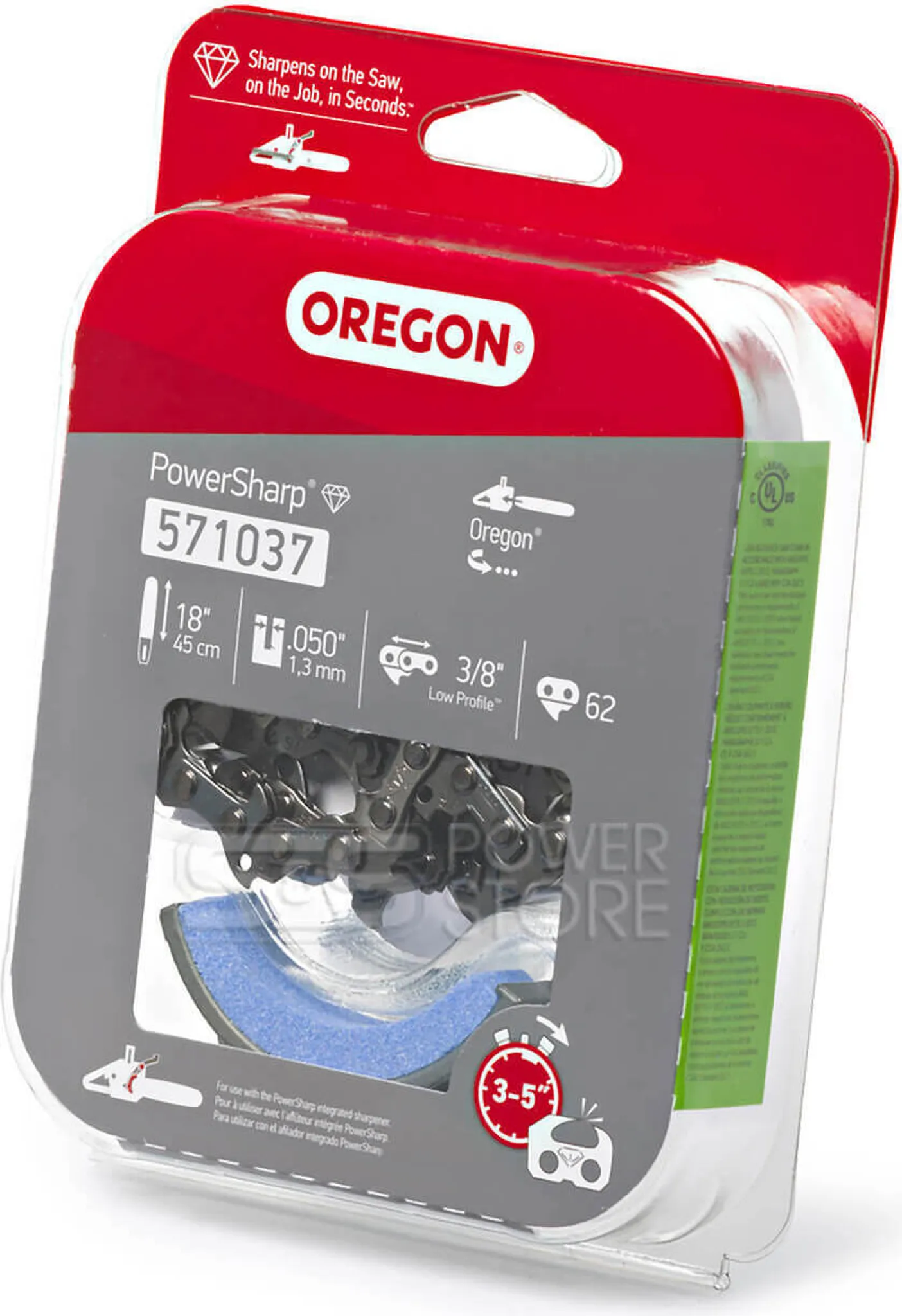 Oregon Motorsägen-Kette | 16 Zoll | Semi-Meissel | Teilung 3/8" | .050" Spur | 59 Glieder