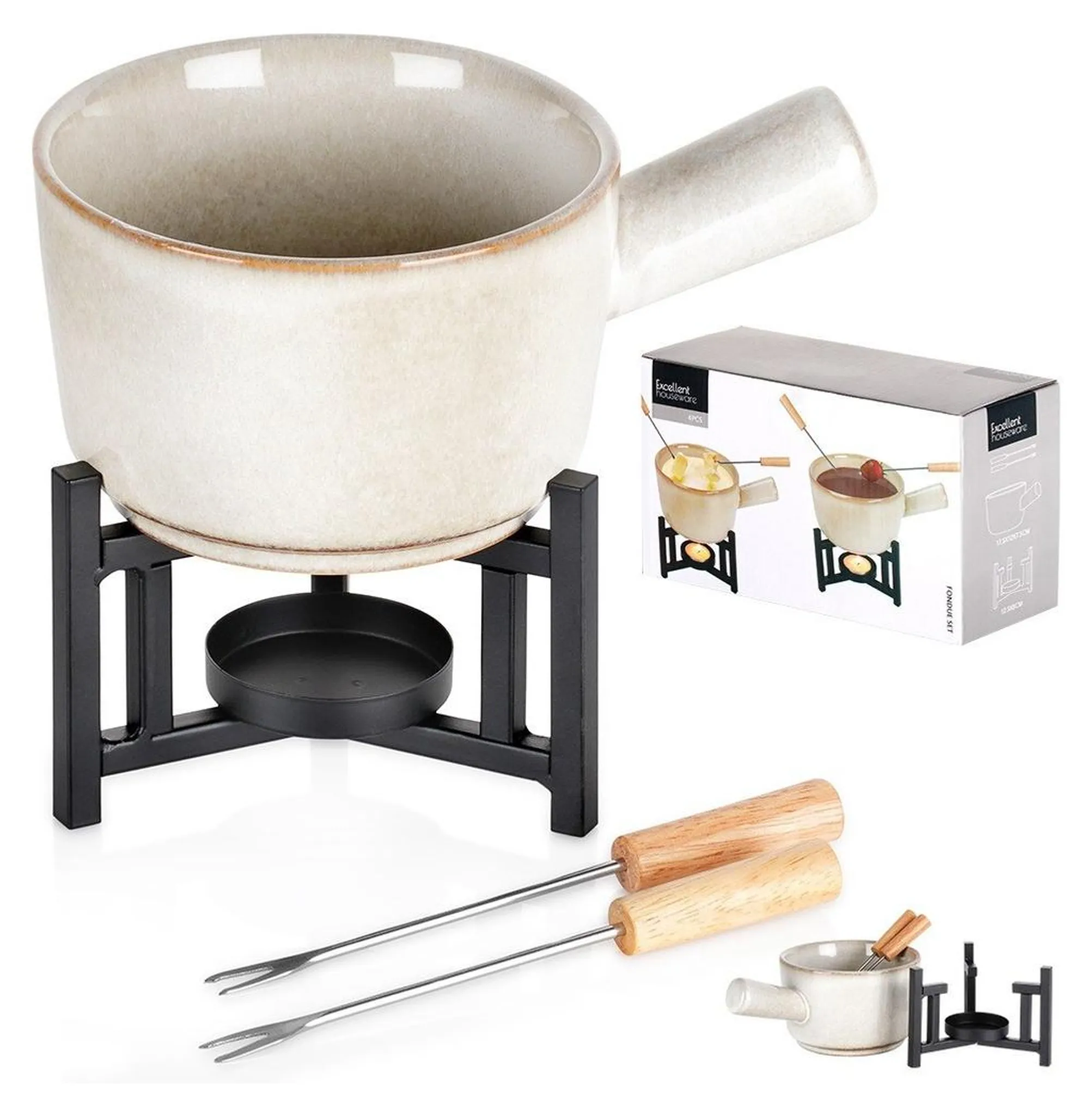 Fondue-Set Fondue aus Porzellan mit Fonduegabeln 450 ml