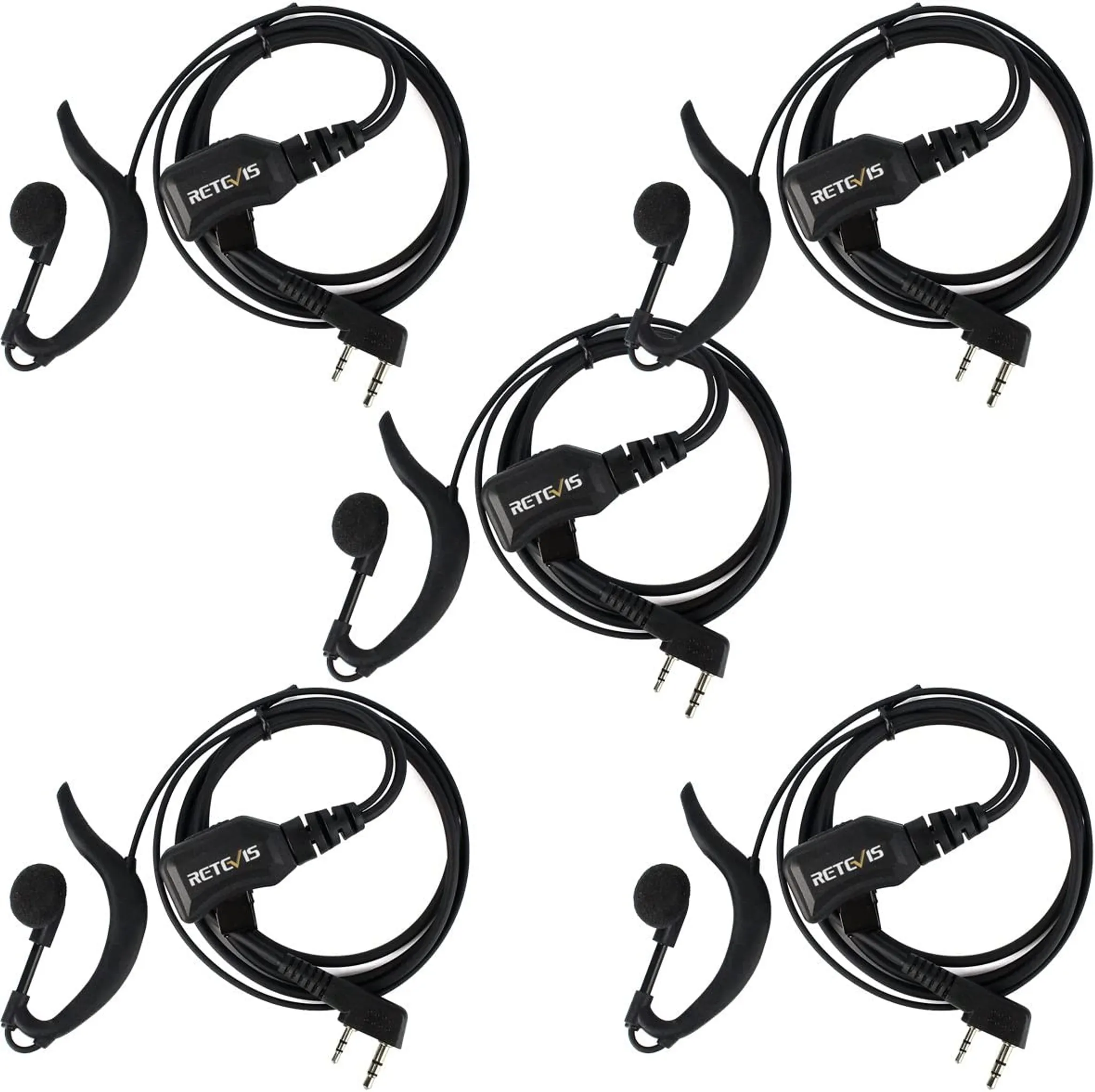 Retevis 2-Pin Funk Headset - 6 Stück Set, Kompatibel Mit Baofeng, Kenwood & Mehr